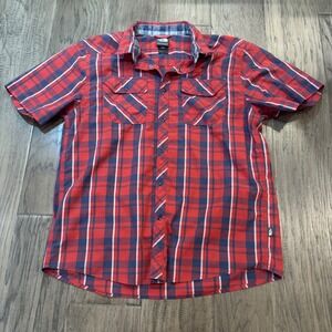 The North Face Mens Large Plaid Button Down Short Sleeve Shirt‎ Red Blue Casual